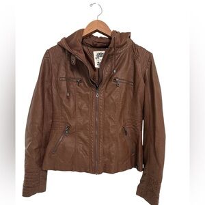 Made by Johnny Women's Removable Hoodie Faux Leather Jacket